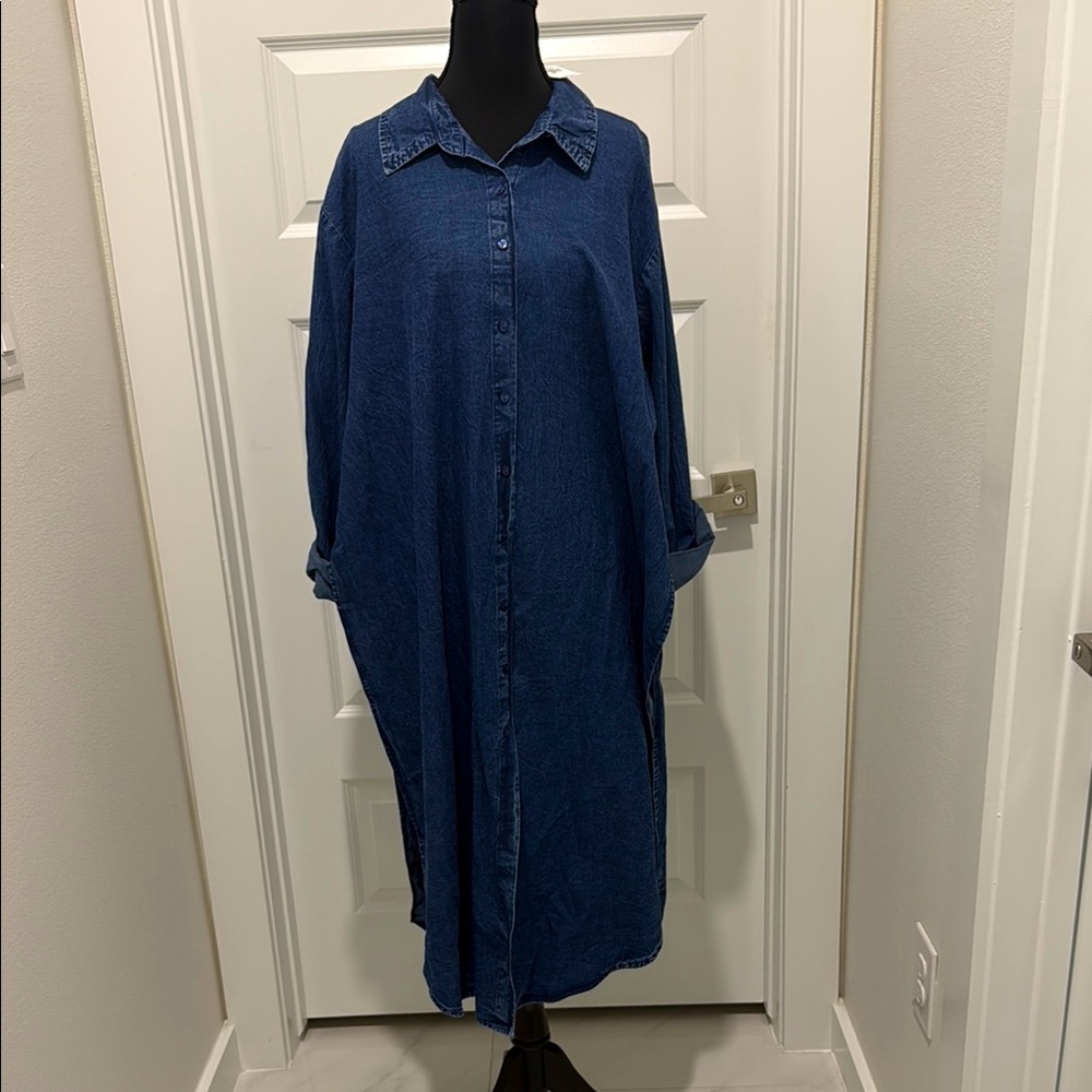 Ashley Stewart Indigo Denim Shirt Dress